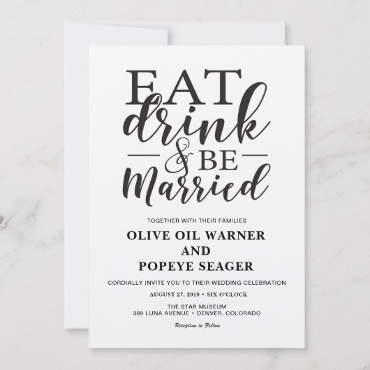 飲み食べ物とビー結婚式招待状 招待状 (正面)