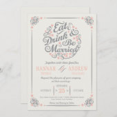飲み食べ物とビー結婚式招待状 招待状 (正面/裏面)
