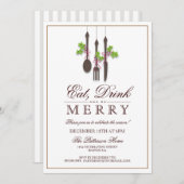 飲み食べ物を飲み,楽しいクリスマスパーティー 招待状 (正面/裏面)