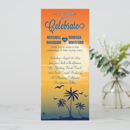 飲み食べ物祝と夏の夕結婚日 招待状 (スタンド正面)