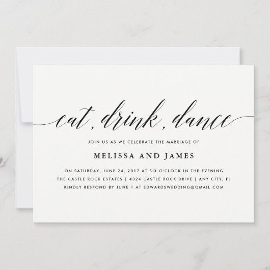 飲み食べ物踊り結婚式招待状 招待状 (正面)