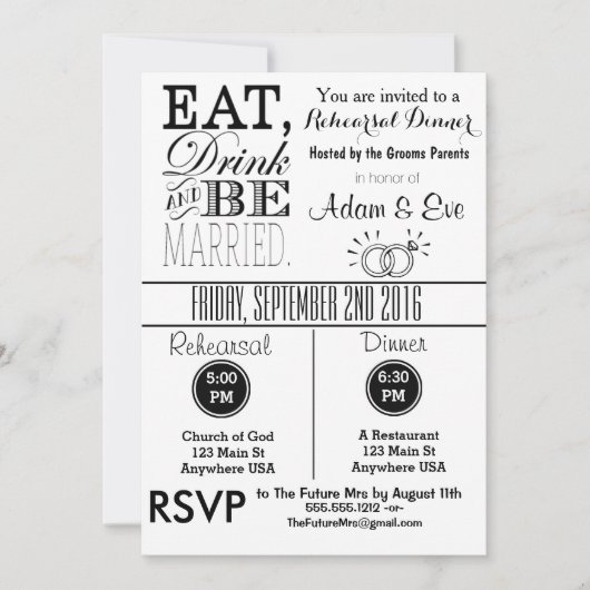 飲み食べ物&ビーリ結婚したハーサルディナー招待状 招待状 (正面)