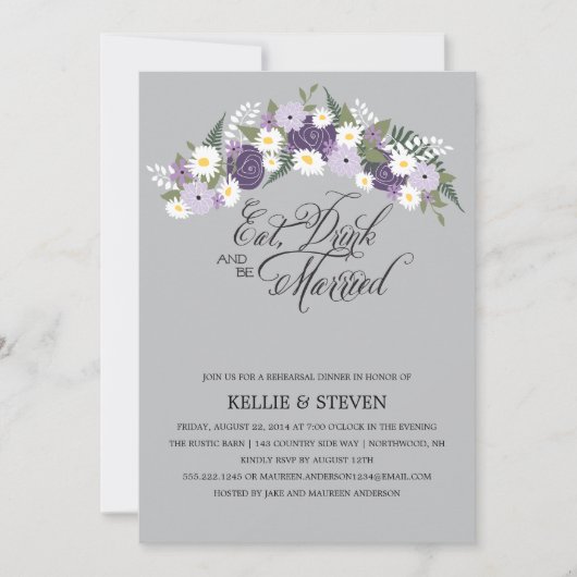 飲み食べ物·ビー·結婚したフローラリース 招待状 (正面)