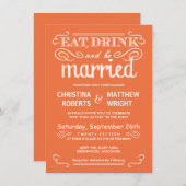 飲み食べ素朴結婚物結婚した-オレンジ 招待状 (正面/裏面)