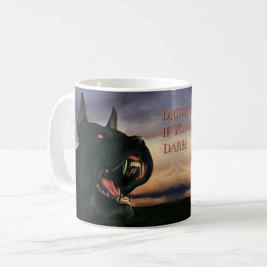 飲むならかかってこい!大きな黒犬 コーヒーマグカップ (正面左)
