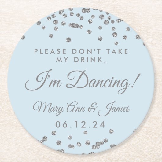 飲むな!シルバー紙吹雪アイスブルー ラウンドペーパーコースター (正面)