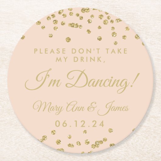 飲むな！金ゴールド紙吹雪赤面バラ ラウンドペーパーコースター (正面)