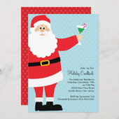 飲むサンタの休日のカクテルのクリスマス・パーティ 招待状 (正面/裏面)