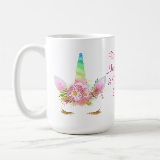 飲む朝の魔法の虹のユニコーン コーヒーマグカップ (左)