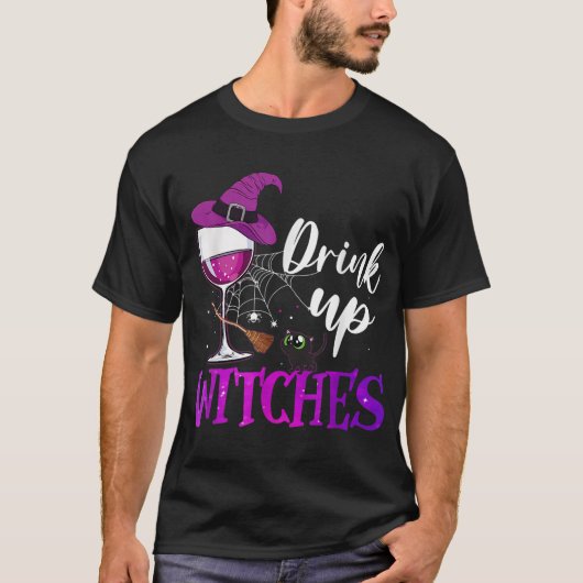 飲む魔女ワイン愛好家ハロウィーンCosを飲む Tシャツ (正面)