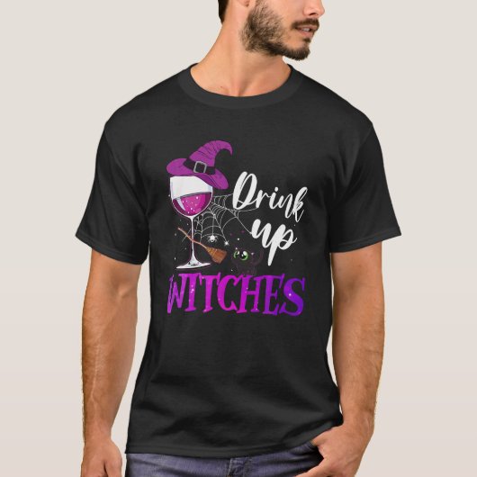飲む魔女ワイン愛好家ハロウィーンCosを飲む Tシャツ (正面)