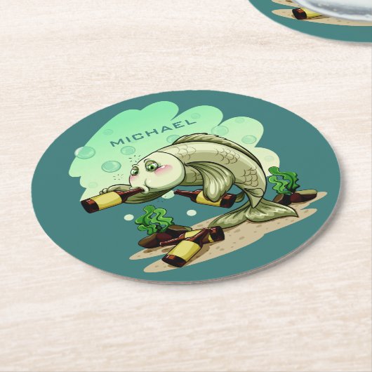 飲む魚の名前をカスタムするの紙のコースター ラウンドペーパーコースター (アングル)