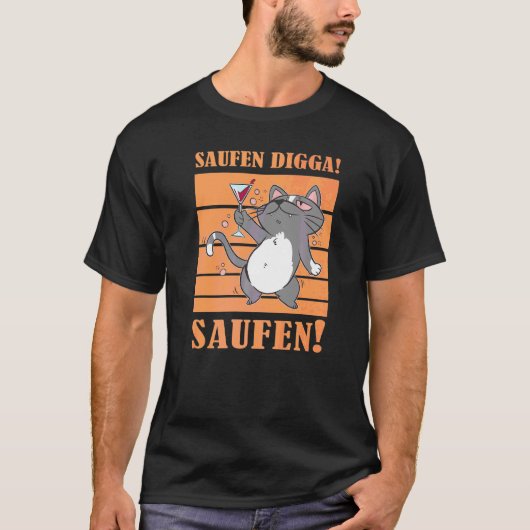 飲めや飲め ビール大好き 猫 Tシャツ (正面)