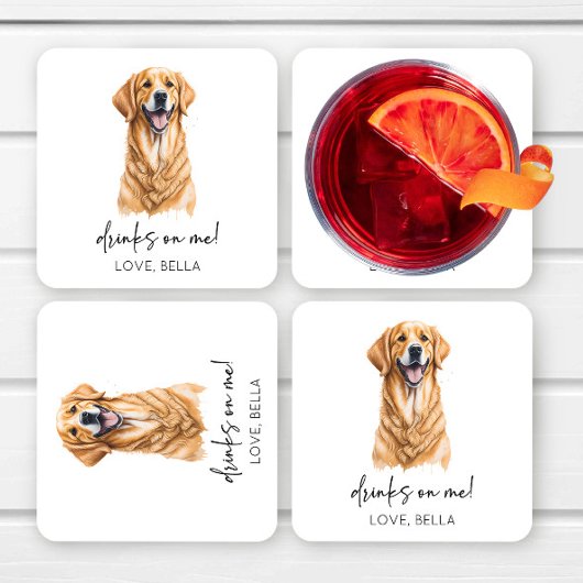飲め！ゴールデンレトリエバードッグ結婚ペット スクエアペーパーコースター