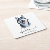 飲め！シベリアのハスキー犬結婚のペット スクエアペーパーコースター (アングル)