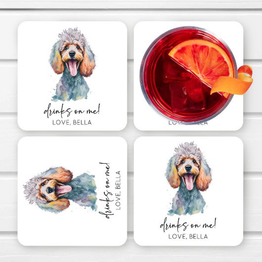 飲め！プードルドッグ結婚ペット スクエアペーパーコースター