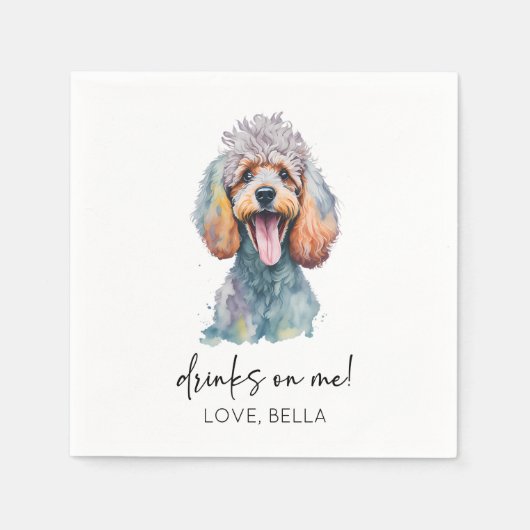 飲め！プードルドッグ結婚ペット スタンダードカクテルナプキン (正面)