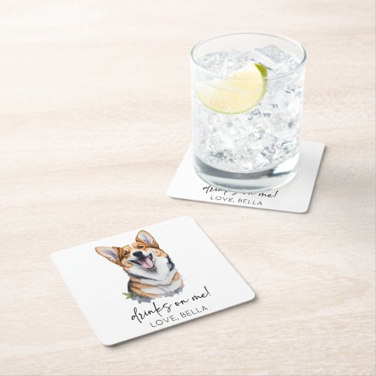 飲め！ペンブロークウェルシュコーギードッグ結婚ペット スクエアペーパーコースター (インサイチュ)