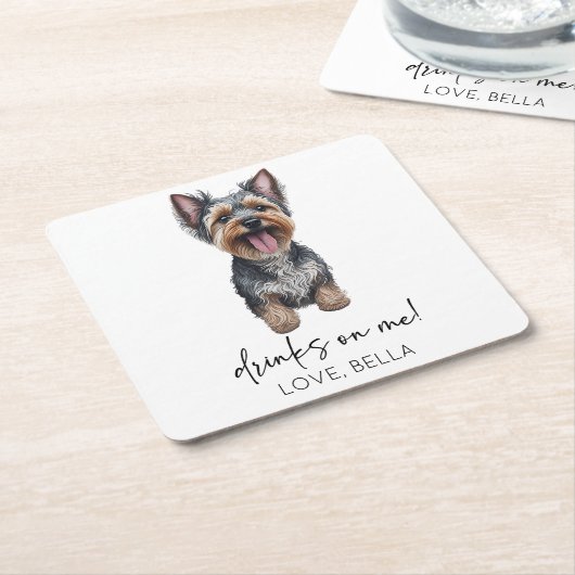 飲め！ヨークシャーテリアヨークシャーテリアドッグ結婚ズ スクエアペーパーコースター (アングル)