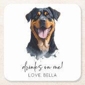 飲め！ロットワイラードッグ結婚ペット スクエアペーパーコースター (正面)