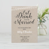 飲んで食べて、もうすぐ結婚式の招待 招待状 (スタンド正面)