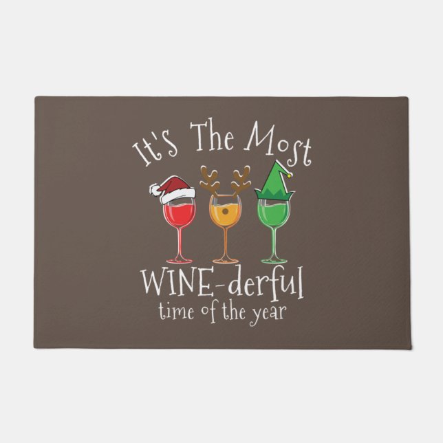 飲クリスマスワインシャツクリスマスアルコールパジャマPJ ドアマット (正面)