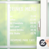 「飲料および軽食価格表」ウィンドウの固定 ウィンドウサイン (ホーム)