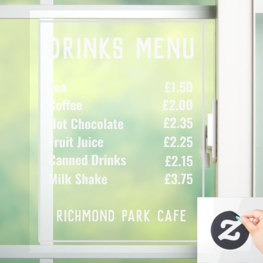 「飲料および軽食価格表」ウィンドウの固定 ウィンドウサイン (ホーム)