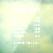 「飲料および軽食価格表」ウィンドウの固定 ウィンドウサイン (シート3)