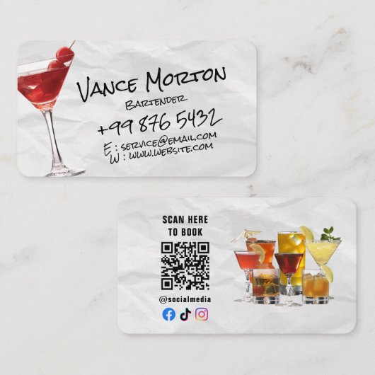 飲料バテンダー事業 |引き裂かれた紙 名刺 (正面/裏面)