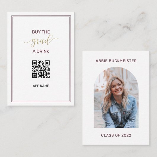 飲買み物のQRコードの写真卒業カードをグラッド 名刺 (正面/裏面)