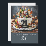 飲酒年齢お誕生日ケーキ21お祝い 招待状<br><div class="desc">おもしろいと空想的な、カラフルと陽気な、このおもしろいと手の込んだケーキは時間を祝!!</div>