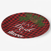 飲食べみと飲みメリーて、赤いタータンチェックバッファローのプレイド ペーパープレート (アングル)