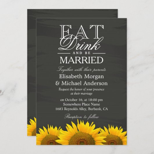 飲食べみとBeチョーク結婚したボードひまわり 招待状 (正面/裏面)