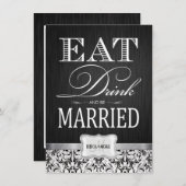 飲食べみな結婚したがら白黒ダマスクを飲む 招待状 (正面/裏面)