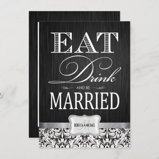 飲食べみな結婚したがら白黒ダマスクを飲む 招待状 (正面/裏面)