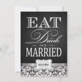 飲食べみな結婚したがら白黒ダマスクを飲む 招待状 (正面)