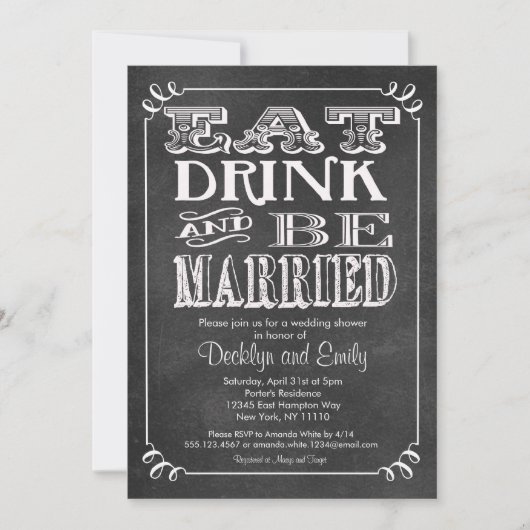 飲食べみ水結婚したをチャルクボード招待状結婚ズ 招待状 (正面)