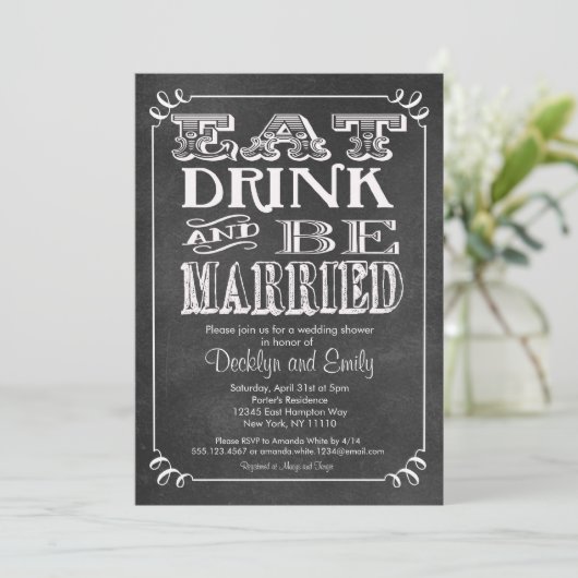 飲食べみ水結婚したをチャルクボード招待状結婚ズ 招待状 (スタンド正面)