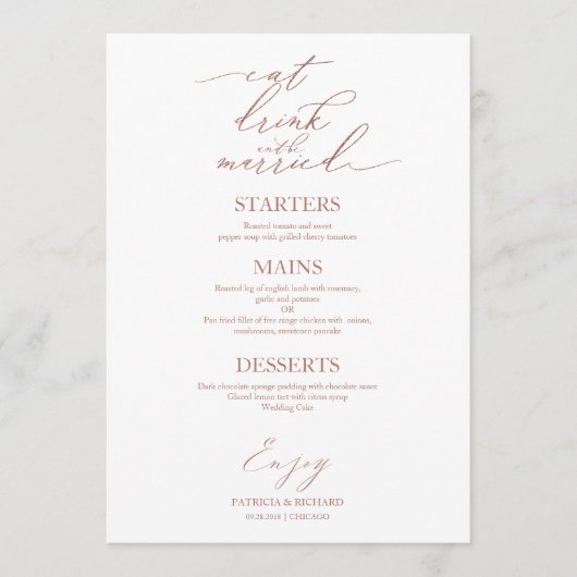 飲食べみ物とプレート結婚した用Beメニュー メニュー (正面)