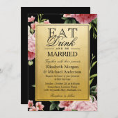 飲食べみ物とベーのヴィンテージ結婚したフローラ金ゴールド 招待状 (正面/裏面)