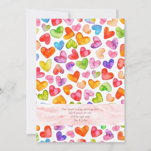 飲食べみ物と愛のハート水の色のバレンタインのパーティー 招待状 (裏面)