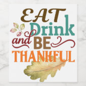 飲食べみ物と感謝の心をオークの葉で ワインラベル (シングルラベル)