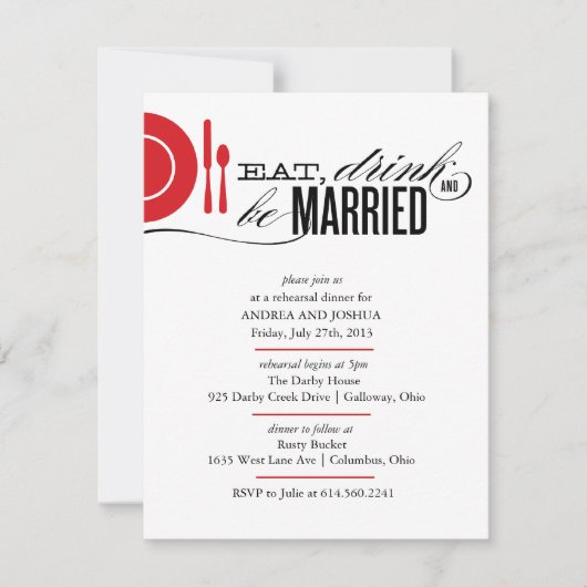 飲食べみ物のリハーサルディナー結婚した招待状 招待状 (正面)