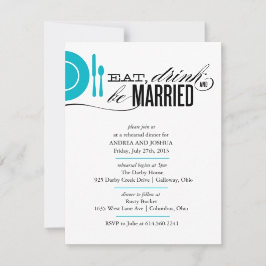 飲食べみ物のリハーサルディナー結婚した招待状 招待状 (正面)