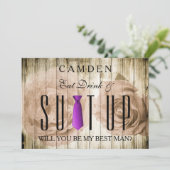 飲食べみ物&スーツケース木製あなたが私のベストマンになる 招待状 (スタンド正面)