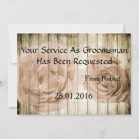 飲食べみ物&スーツケース木製あなたが私のベストマンになる 招待状 (裏面)