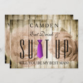 飲食べみ物&スーツケース木製あなたが私のベストマンになる 招待状 (正面/裏面)
