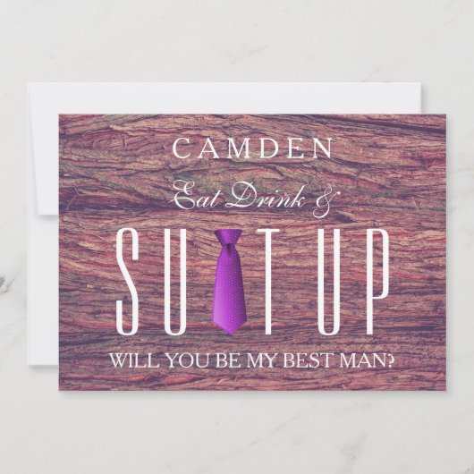 飲食べみ物&スーツケース木製あなたが私のベストマンになる 招待状 (正面)