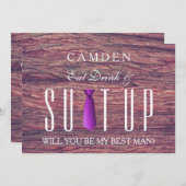 飲食べみ物&スーツケース木製あなたが私のベストマンになる 招待状 (正面/裏面)